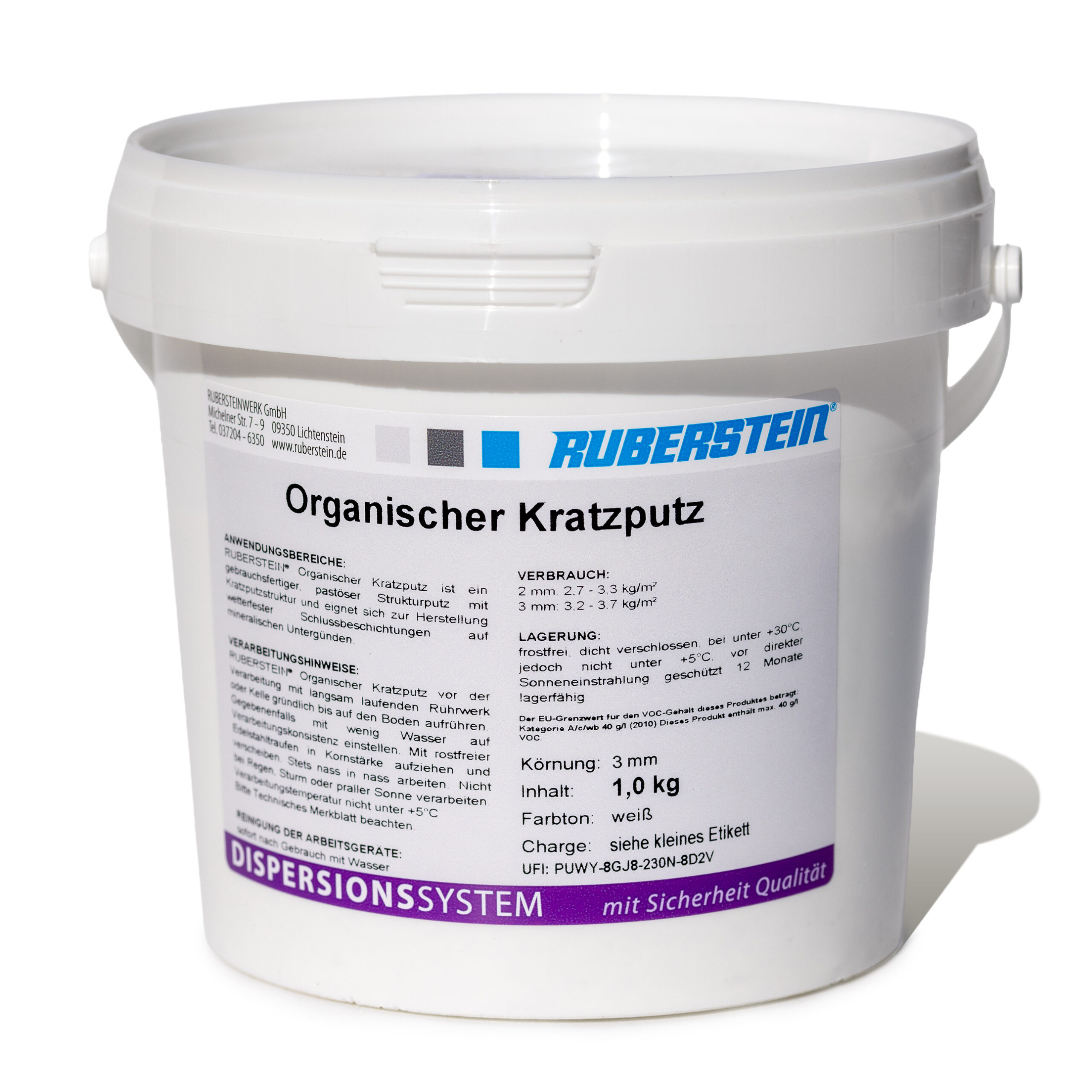 Ruberstein® Organischer Kratzputz weiß Kleingebinde 1kg - ideal zum Ausbessern – Bild 2