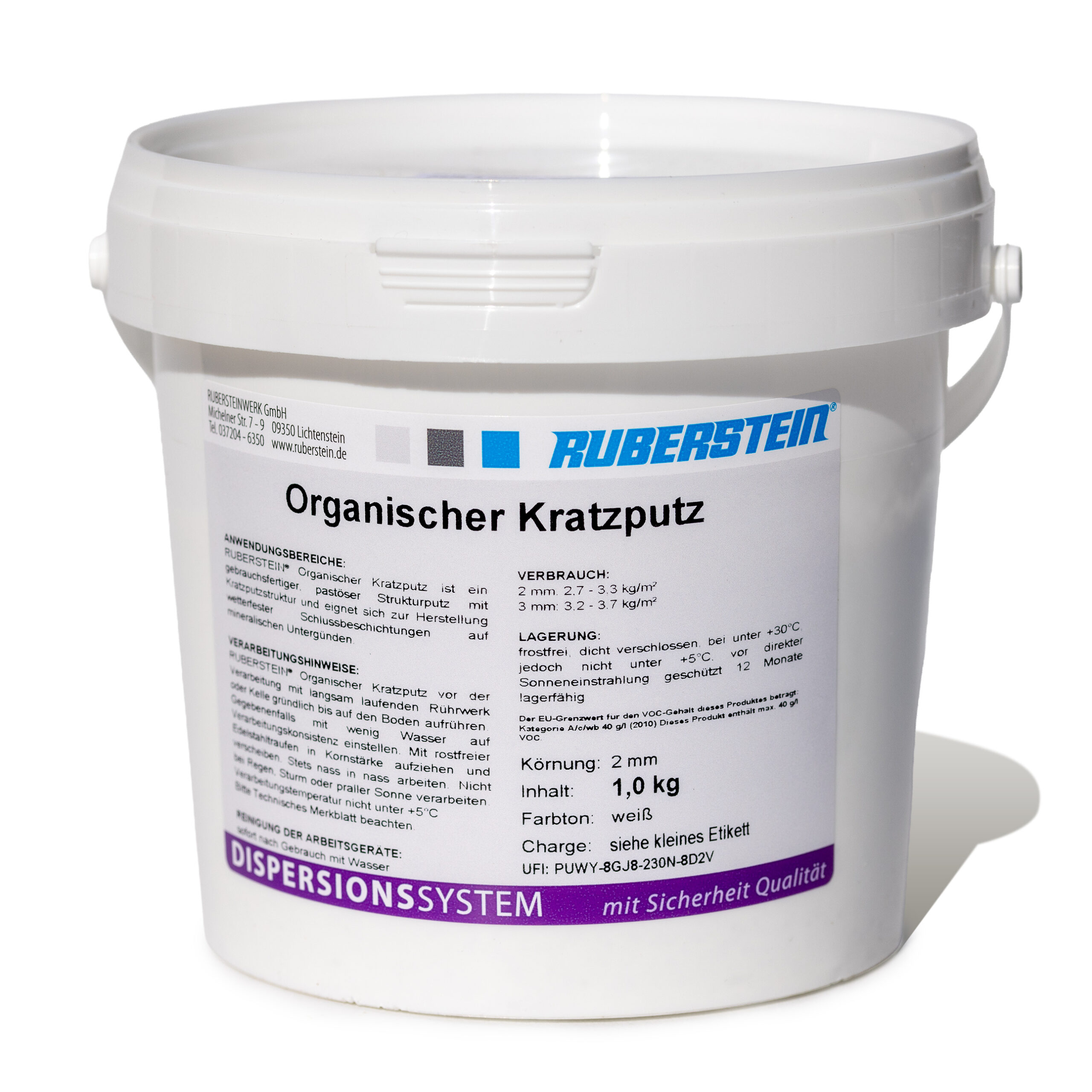 Ruberstein® Organischer Kratzputz weiß Kleingebinde 1kg - ideal zum Ausbessern